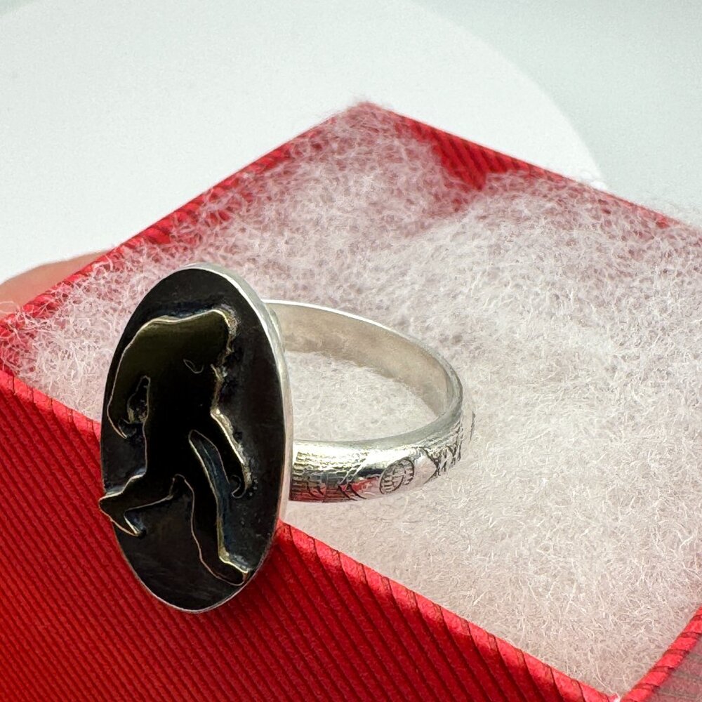 Handmade Bigfoot Ring Sterling Silver Brass Sasquatch Statement Ring Size 12 - Picture 11 of 12